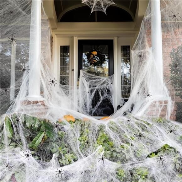 1000 sqft Halloween Spider Web Decorations with 30 Fake Spiders Indoor Outdoor - Picture 2 of 7